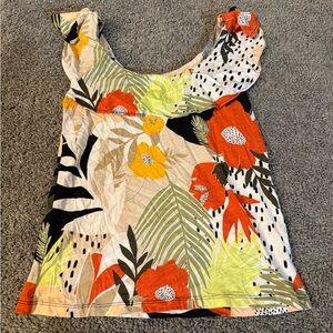 LOFT Petite Tropical Floral Ruffle Tank Top